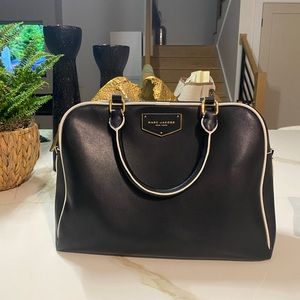 Black gold and white trim top handle leather Marc Jacobs tote Bag